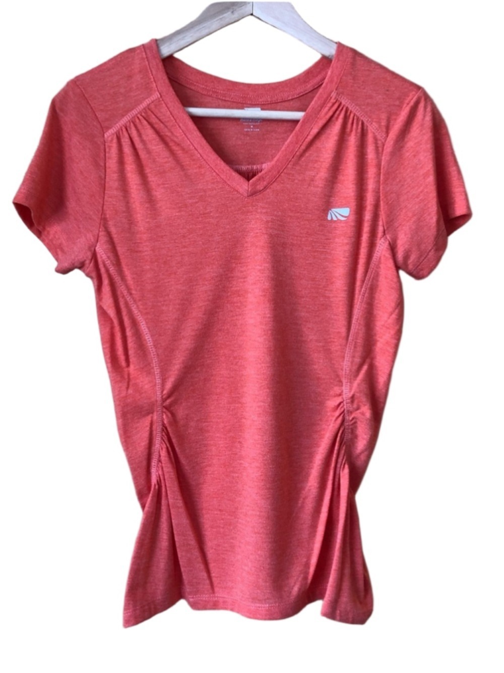 Marika Coral V-Neck Short Sleeve Ruched Active Tee size medium